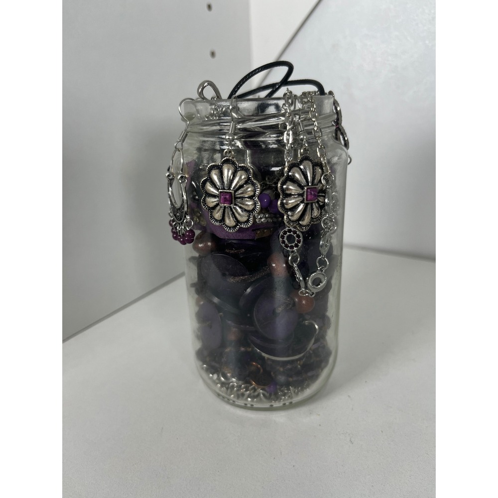 Purple Silver Tone Jewelry Lot Mixed Necklaces Earrings Bracelets Boho Set